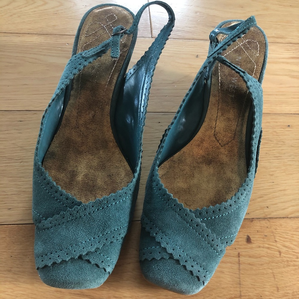 Vintage Suede Nine West Wedge Slingbacks Teal